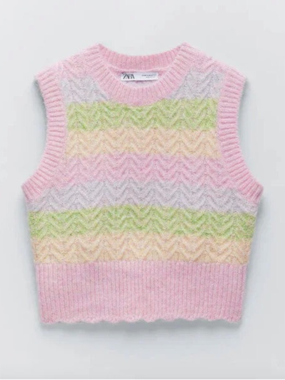 Zara Pastel Striped Knit Crop Sweater Vest in Pink and Green